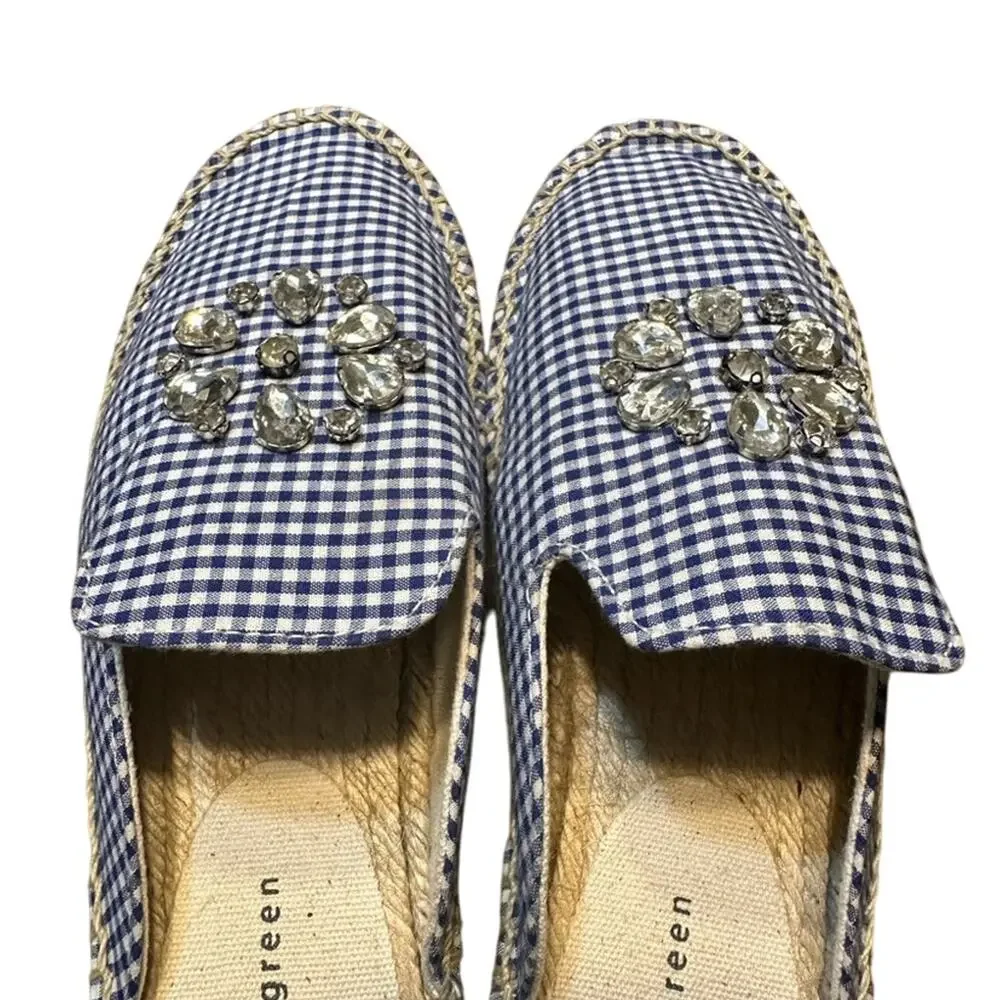 Patricia Green Gingham blue Glam Espadrille Mule‎ 6.5 EUC
